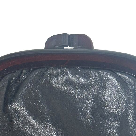 Vintage Black Leather Small Clutch 7” x 5” Snap Closure Made in Italy Clean - Picture 2 of 7